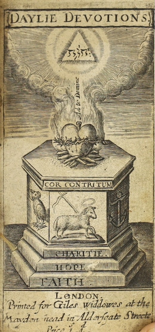 Colet, John - Dayley Devotions. Or, the Christians Morning and Evening Sacrifice ... With some short directions for a godly life ... engraved portrait frontis, pictorial engraved and printed titles; old gilt-ruled straig